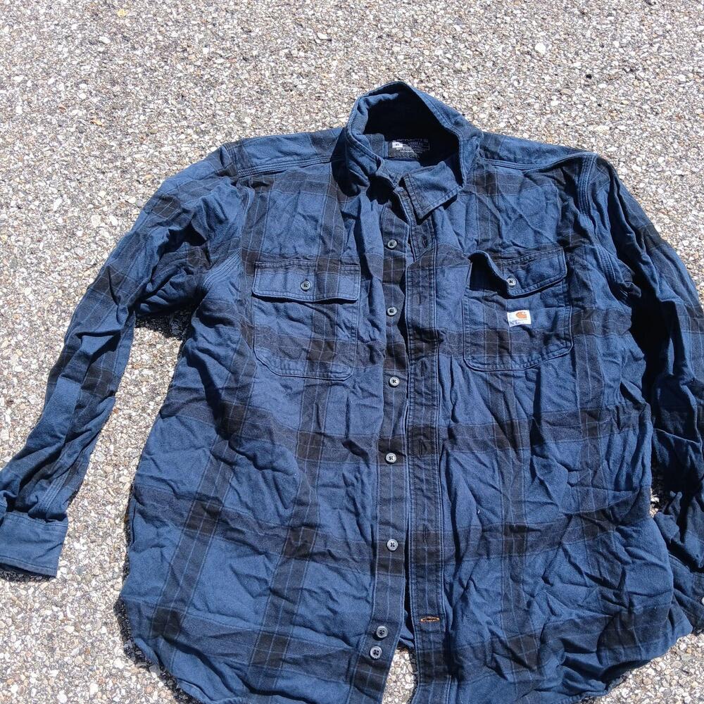 Carhartt Shirt Mens XL Blue Plaid Flannel Button Up Long Sleeve Relaxed Fit